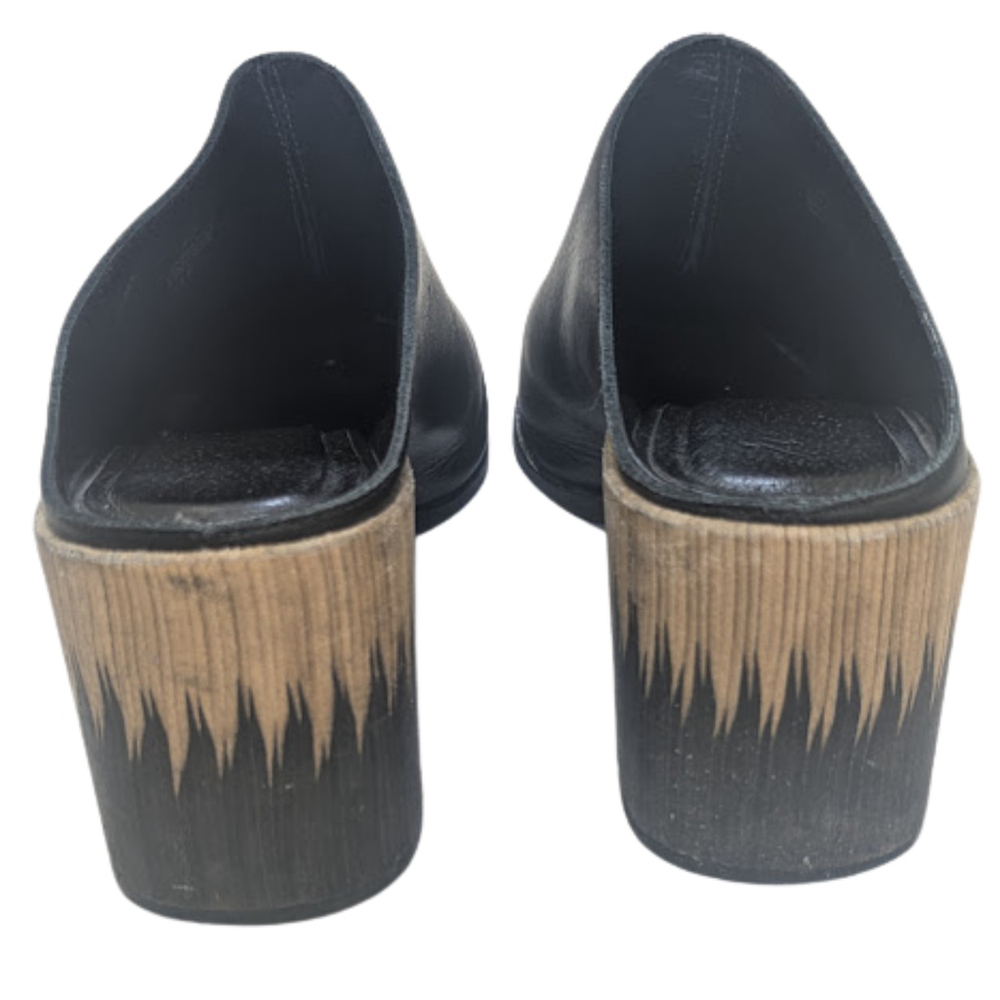 Sculptural Heel Black Leather Mules | Matisse Evie | Modern Minimalist Size 8M - Picture 4 of 9